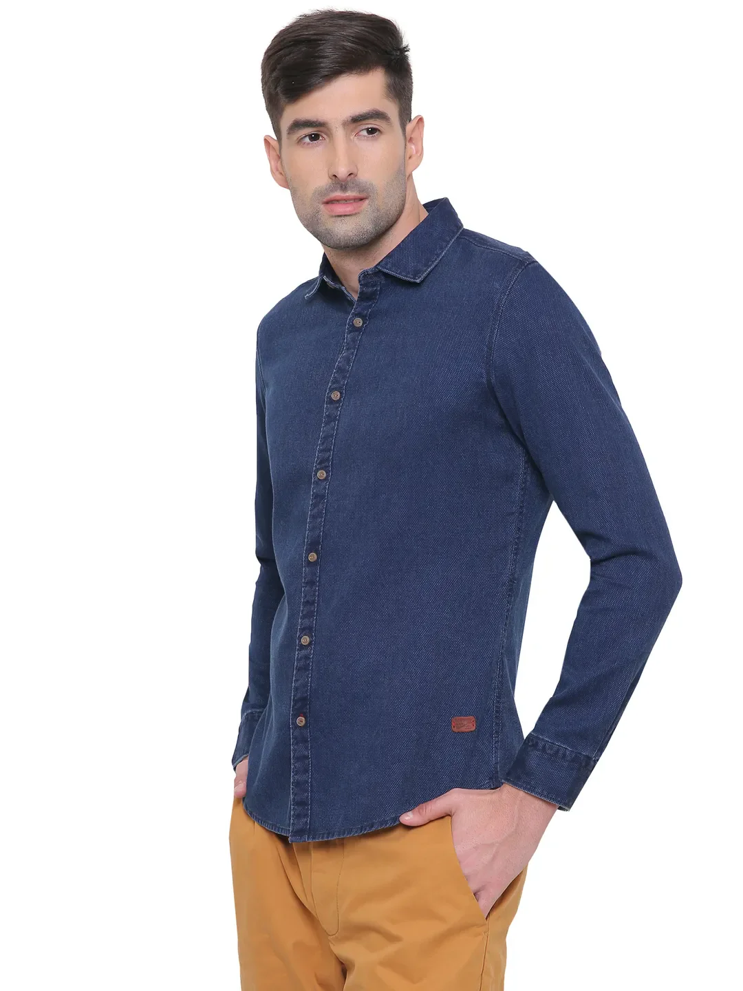 Indigo Regular Fit Regular Collar Long Sleeves Cotton Men's Shirt by Being Human Clothing - Image 3