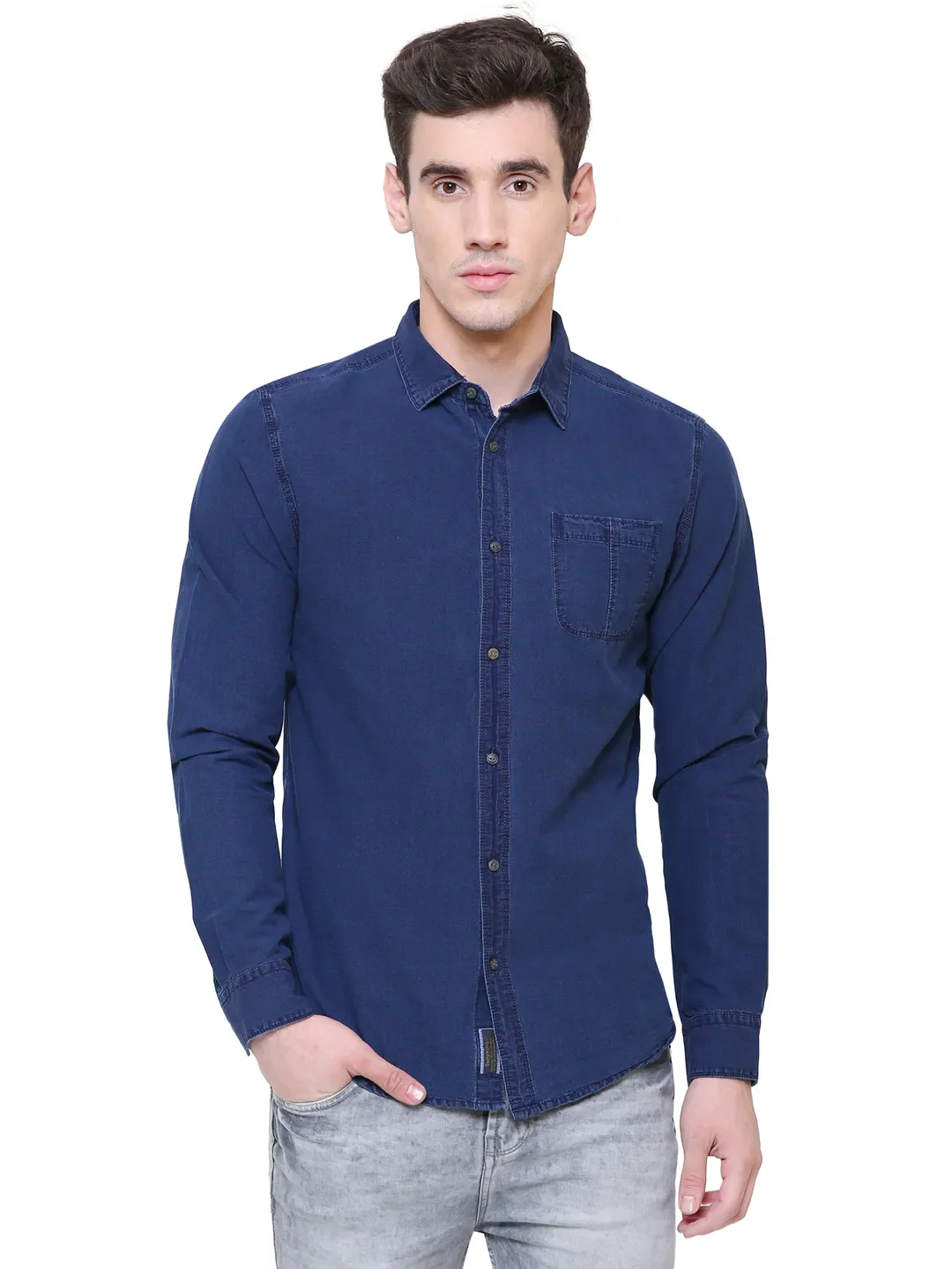 Indigo Regular Fit Regular Collar Long Sleeves Cotton Men's Shirt by Being Human Clothing - Image 5