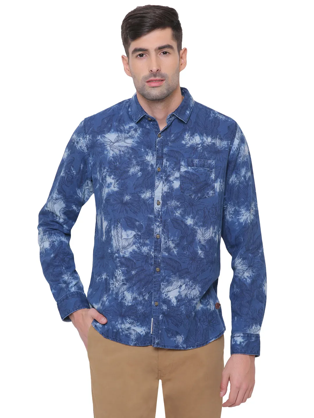 Indigo Slim Straight Fit Regular Collar Long Sleeves Cotton Men's Shirt by Being Human Clothing