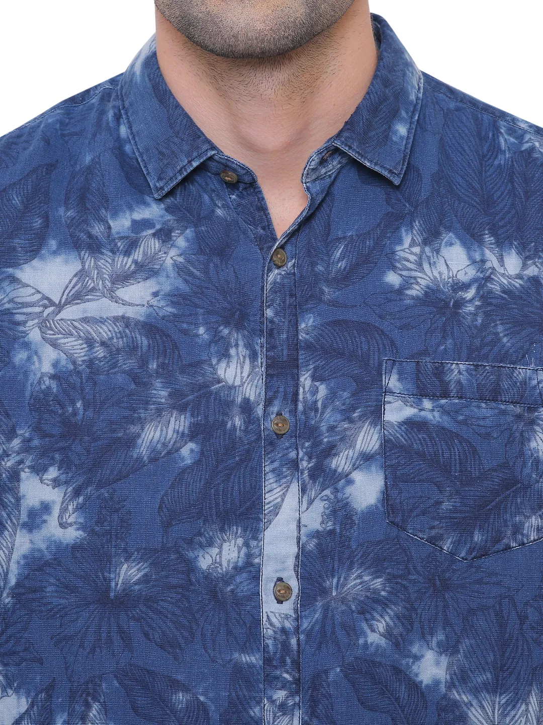 Indigo Slim Straight Fit Regular Collar Long Sleeves Cotton Men's Shirt by Being Human Clothing - Image 4