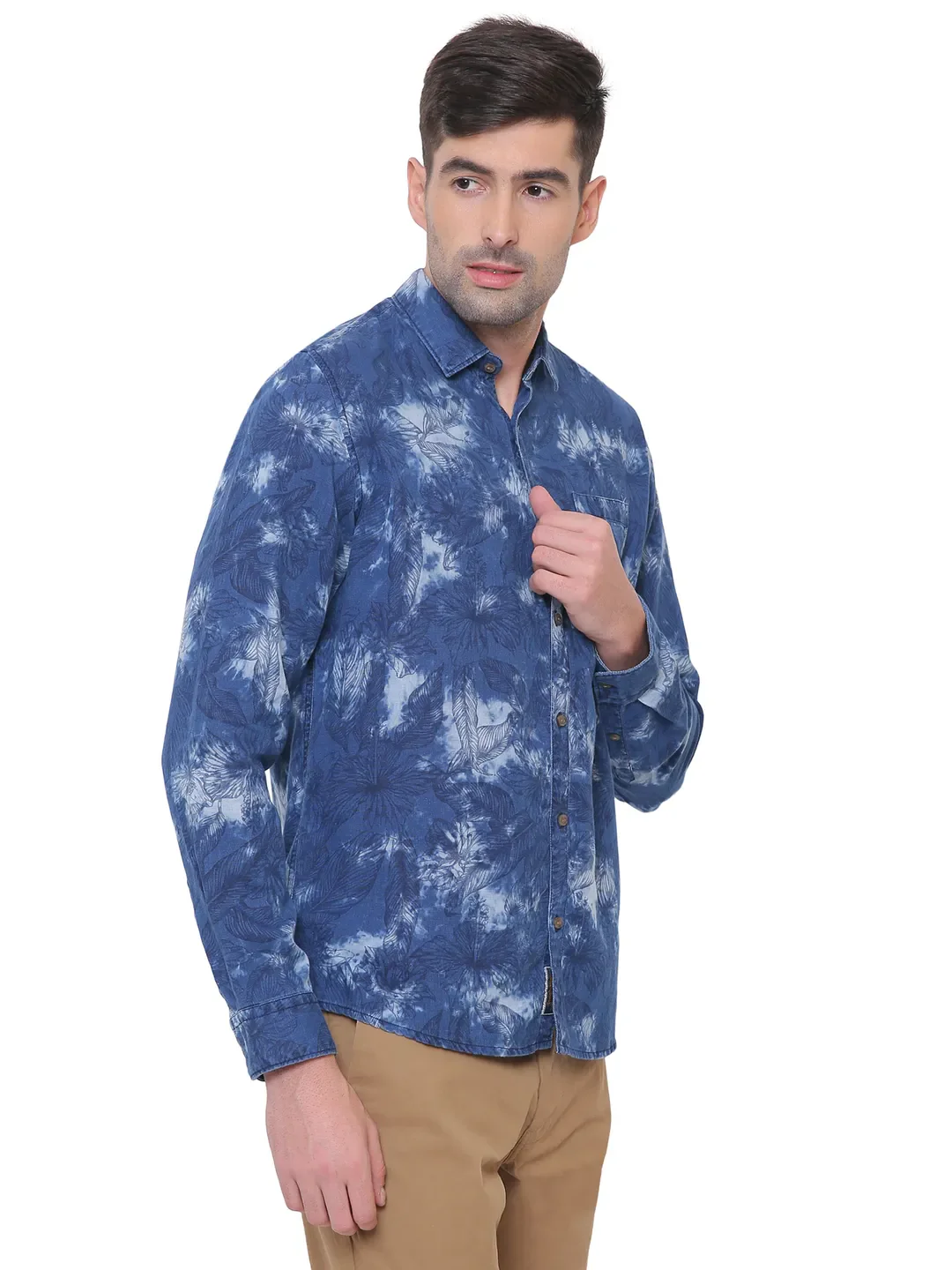 Indigo Slim Straight Fit Regular Collar Long Sleeves Cotton Men's Shirt by Being Human Clothing - Image 5