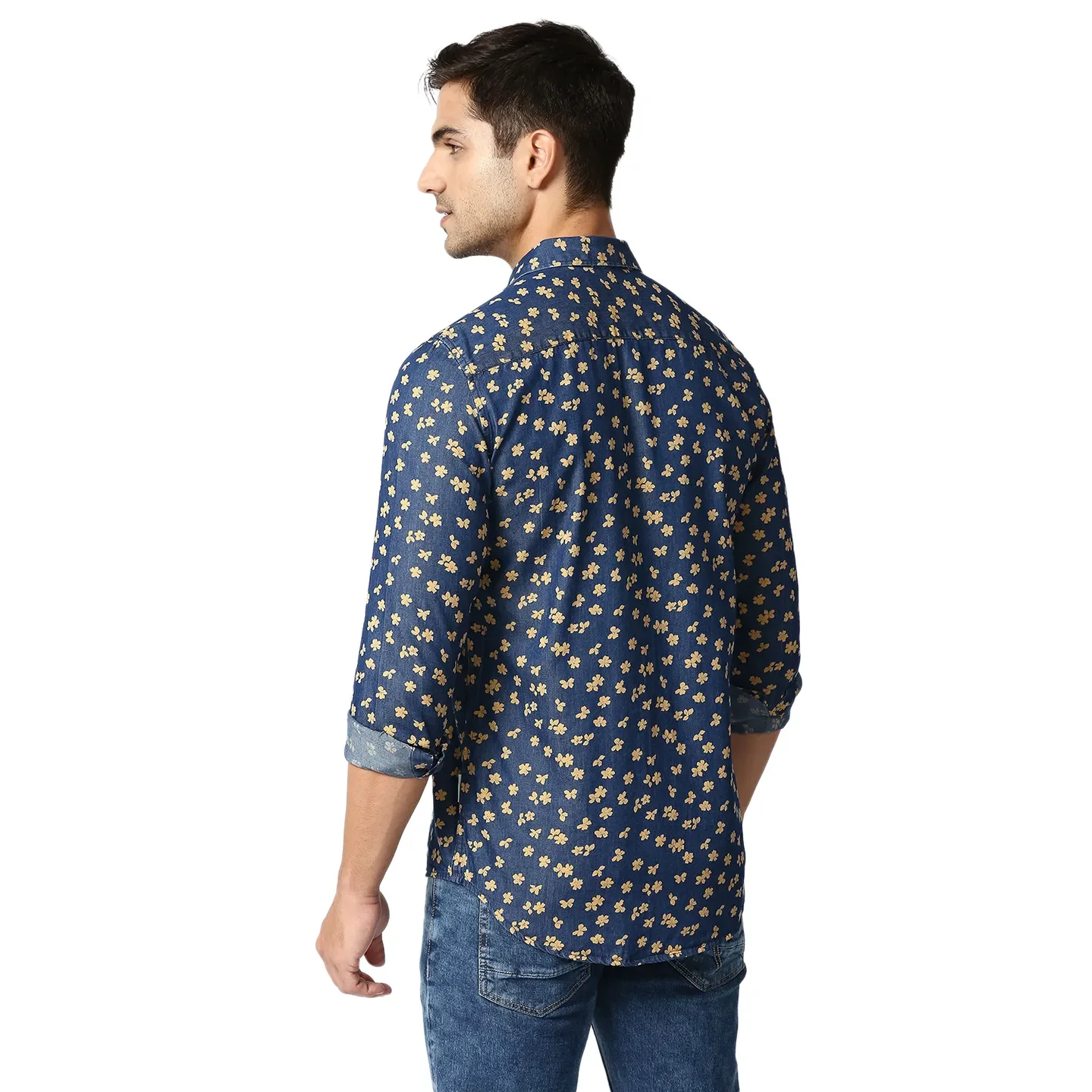 Indigo Slim Straight Fit Regular Collar Long Sleeves Men's Shirt by Being Human Clothing - Image 4