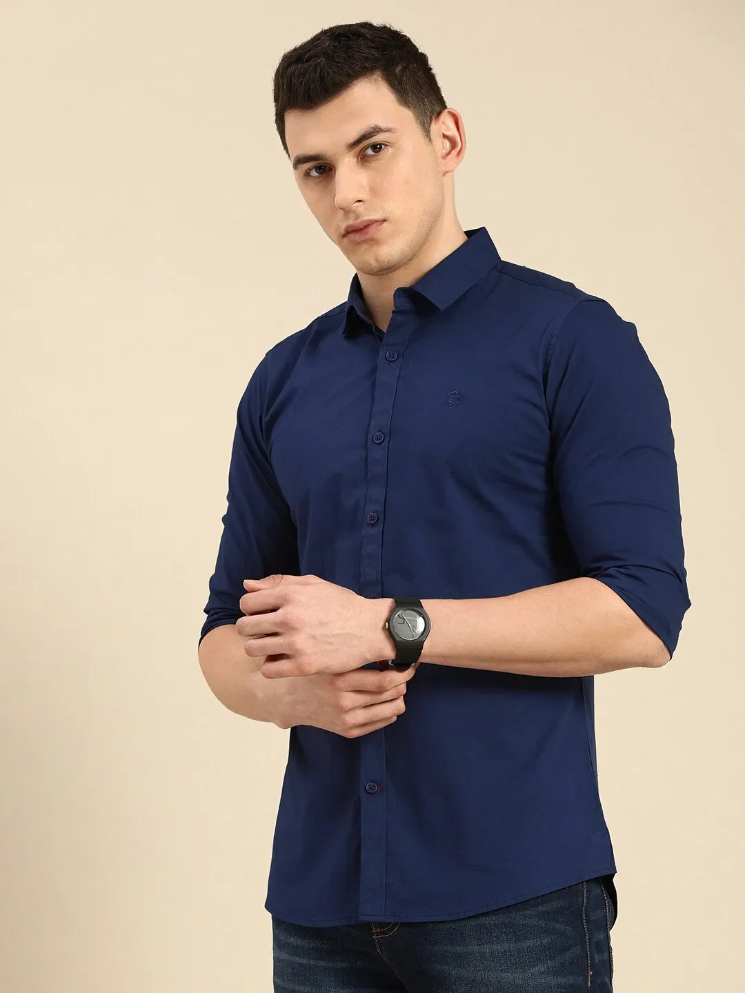 Blue Super Slim Fit Regular Collar Long Sleeves Men's Shirt by Being Human Clothing - Image 2