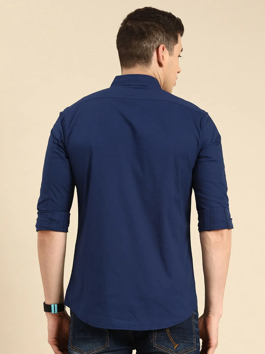 Blue Super Slim Fit Regular Collar Long Sleeves Men's Shirt by Being Human Clothing - Image 3