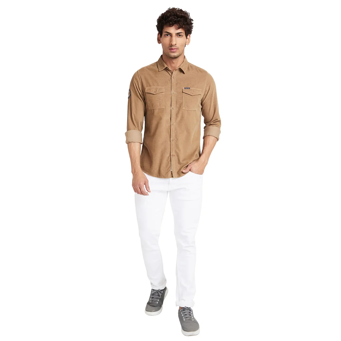 Khaki Slim Straight Fit Regular Collar Long Sleeves Men's Shirt by Being Human Clothing - Image 2