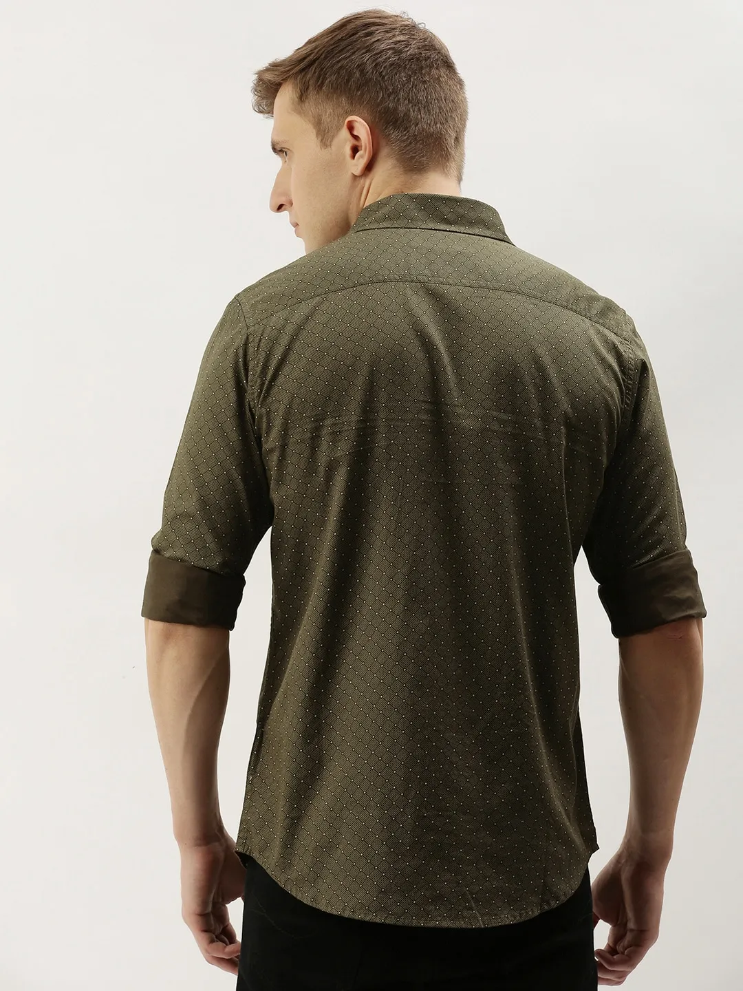 Khaki Slim Straight Fit Regular Collar Long Sleeves Men's Shirt by Being Human Clothing - Image 3