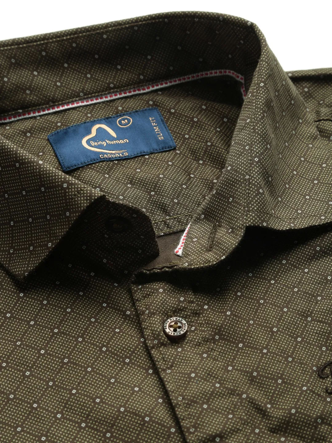 Khaki Slim Straight Fit Regular Collar Long Sleeves Men's Shirt by Being Human Clothing - Image 4