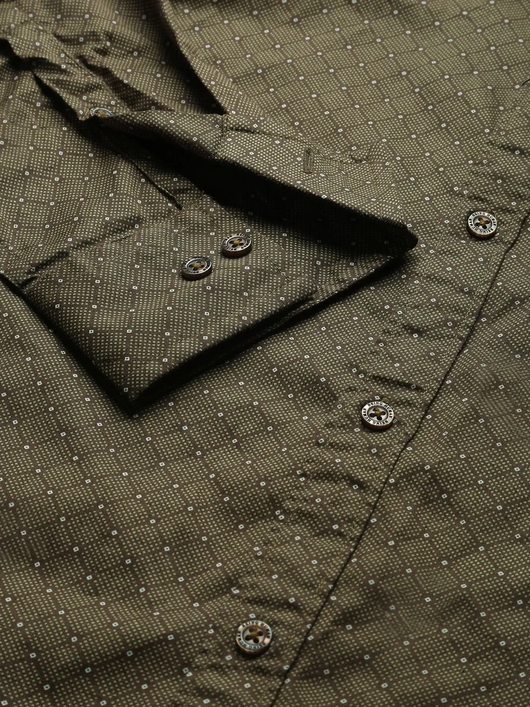 Khaki Slim Straight Fit Regular Collar Long Sleeves Men's Shirt by Being Human Clothing - Image 5