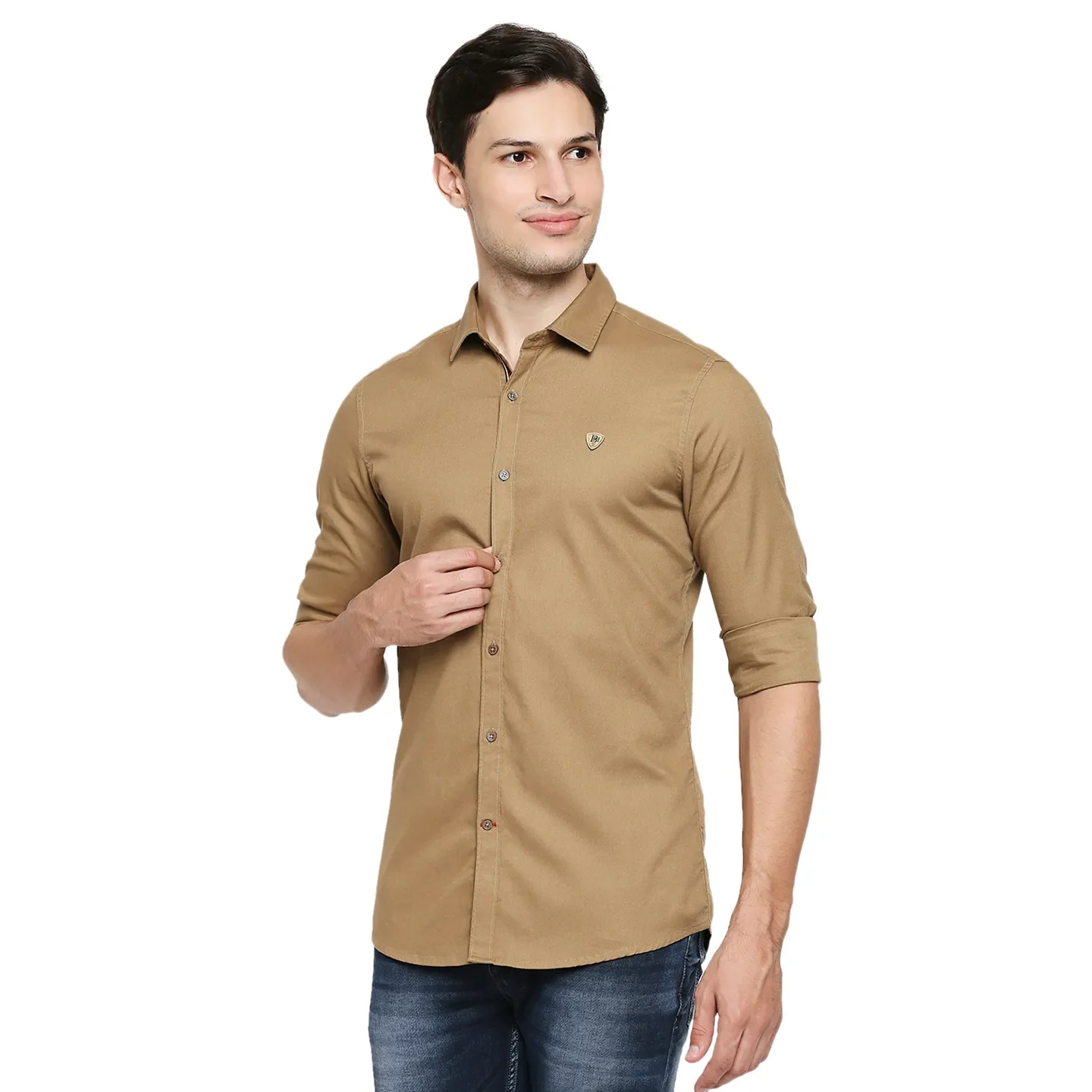 Khaki Regular Fit Regular Collar Long Sleeves Cotton Men's Shirt by Being Human Clothing - Image 2