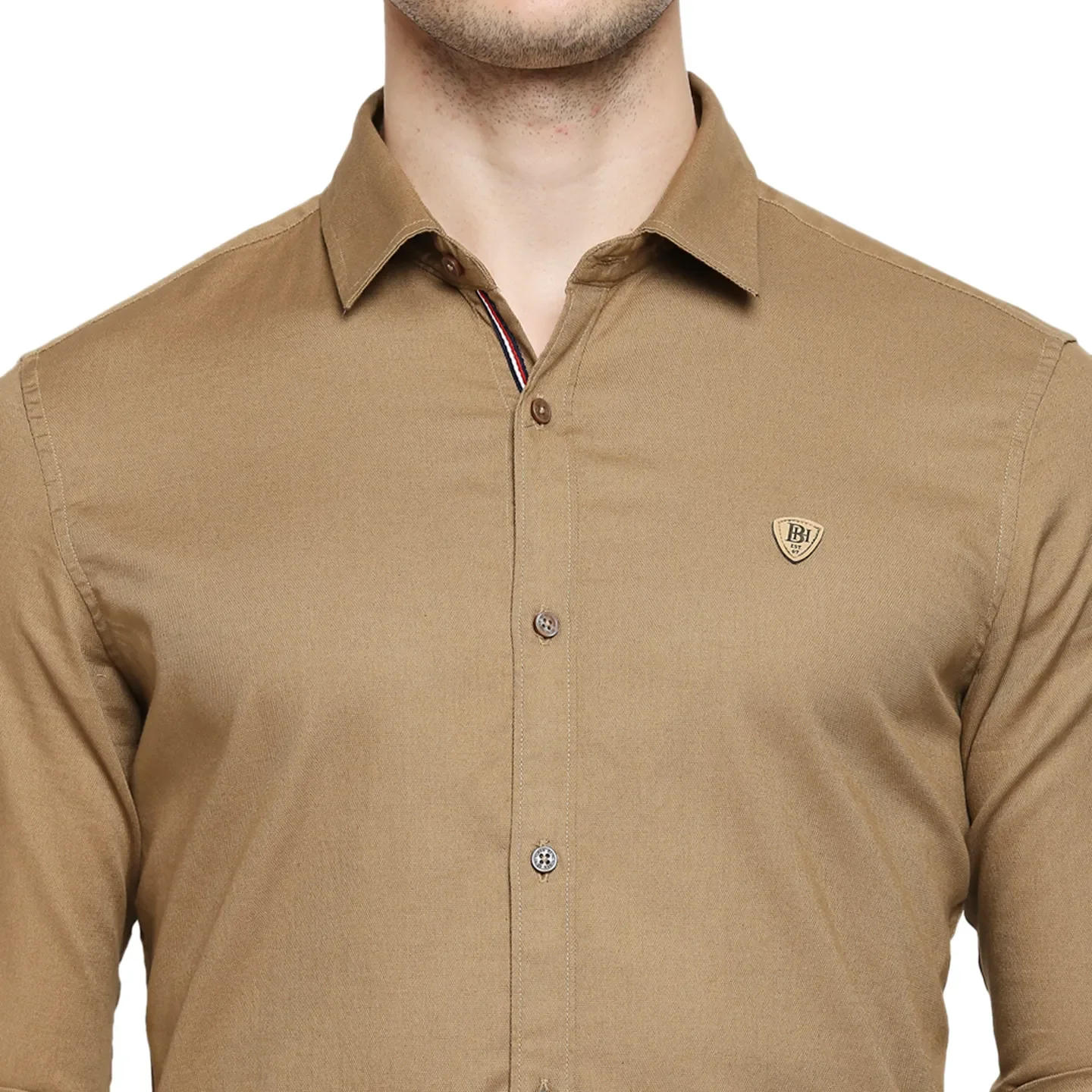 Khaki Regular Fit Regular Collar Long Sleeves Cotton Men's Shirt by Being Human Clothing - Image 5