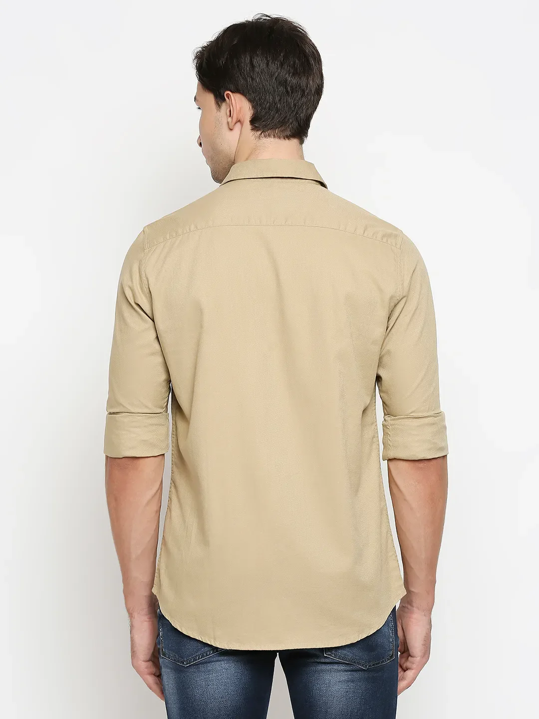 Khaki Slim Straight Fit Regular Collar Long Sleeves Cotton Men's Shirt by Being Human Clothing - Image 4