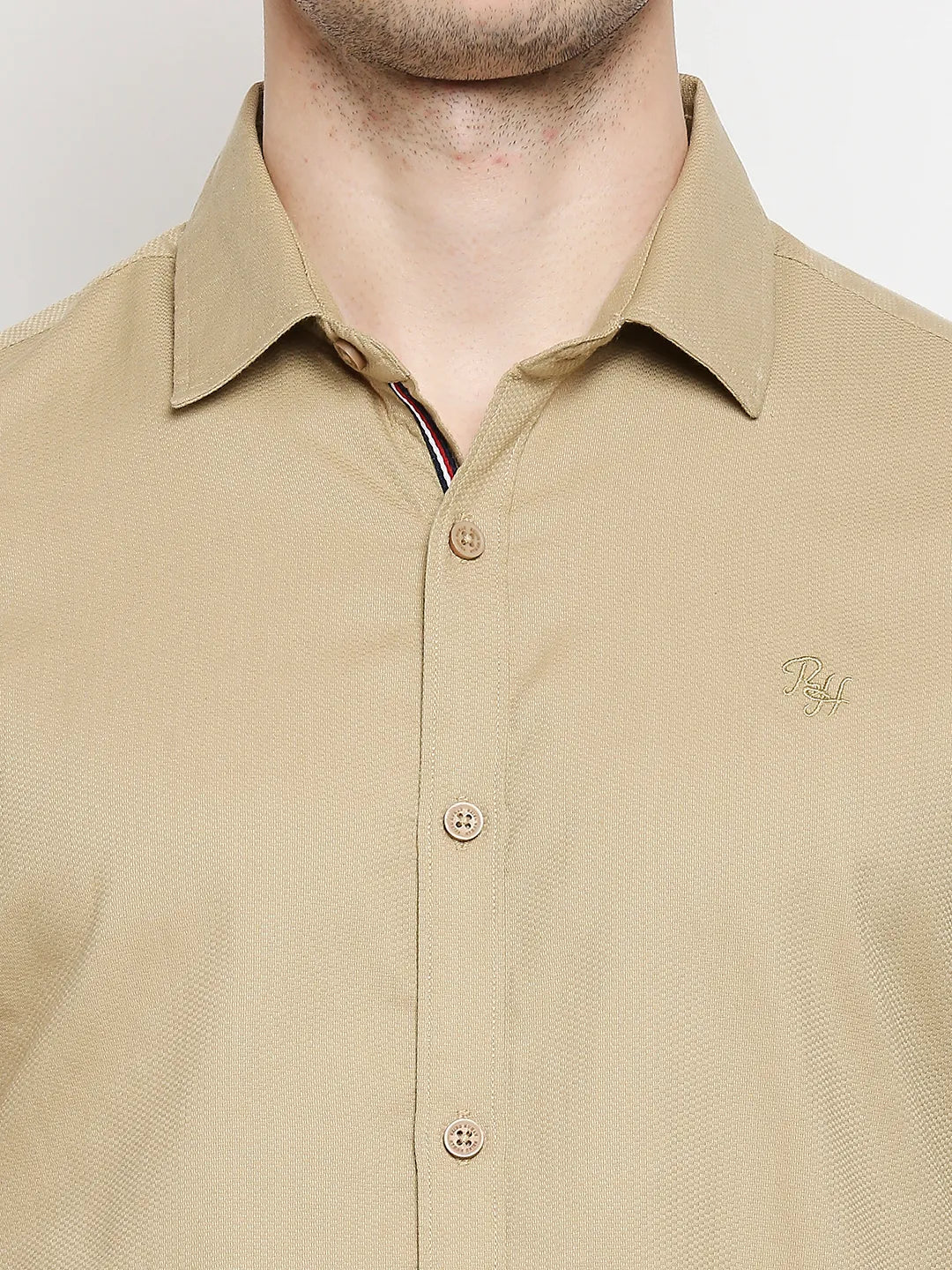 Khaki Slim Straight Fit Regular Collar Long Sleeves Cotton Men's Shirt by Being Human Clothing - Image 5