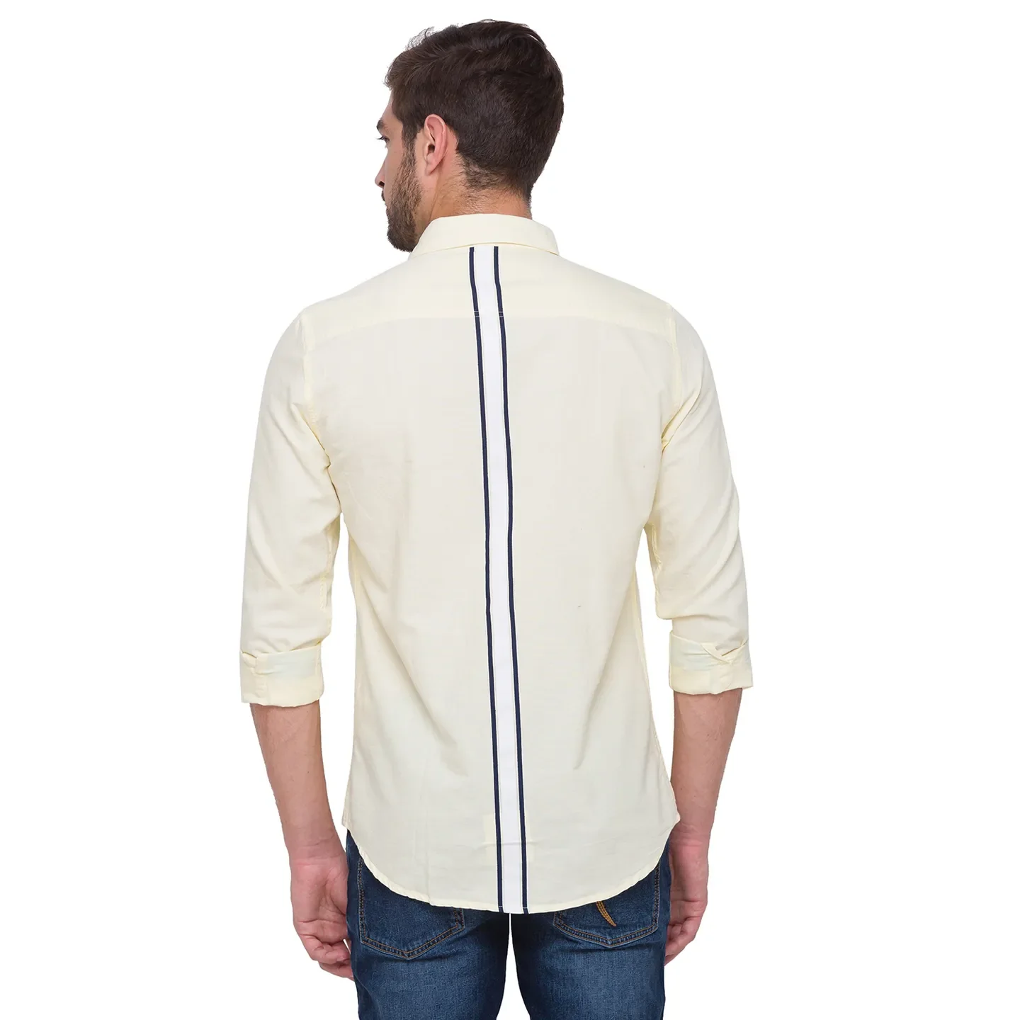 Yellow Slim Straight Fit Regular Collar Long Sleeves Cotton Men's Shirt by Being Human Clothing