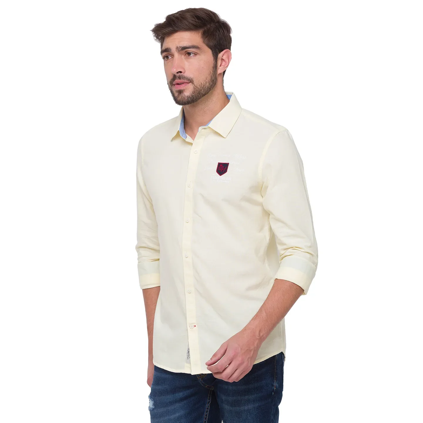 Yellow Slim Straight Fit Regular Collar Long Sleeves Cotton Men's Shirt by Being Human Clothing - Image 2
