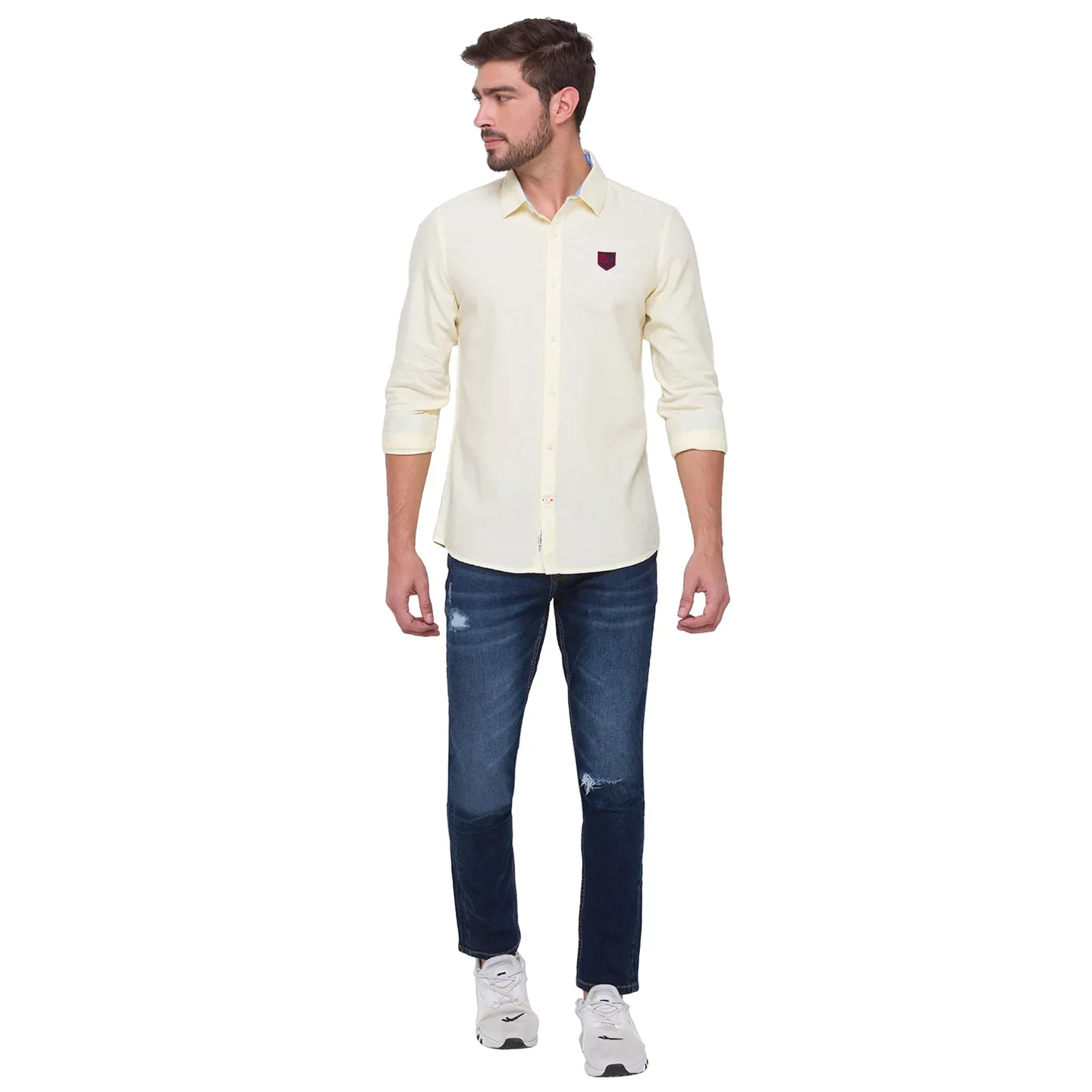Yellow Slim Straight Fit Regular Collar Long Sleeves Cotton Men's Shirt by Being Human Clothing - Image 4