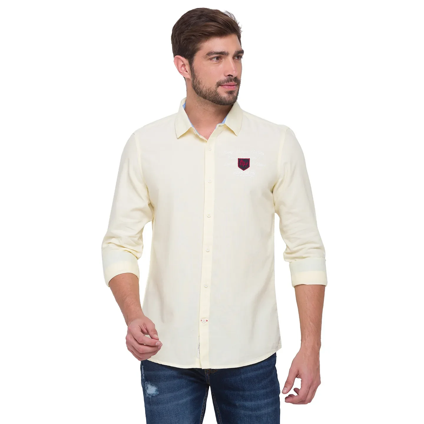Yellow Slim Straight Fit Regular Collar Long Sleeves Cotton Men's Shirt by Being Human Clothing - Image 5