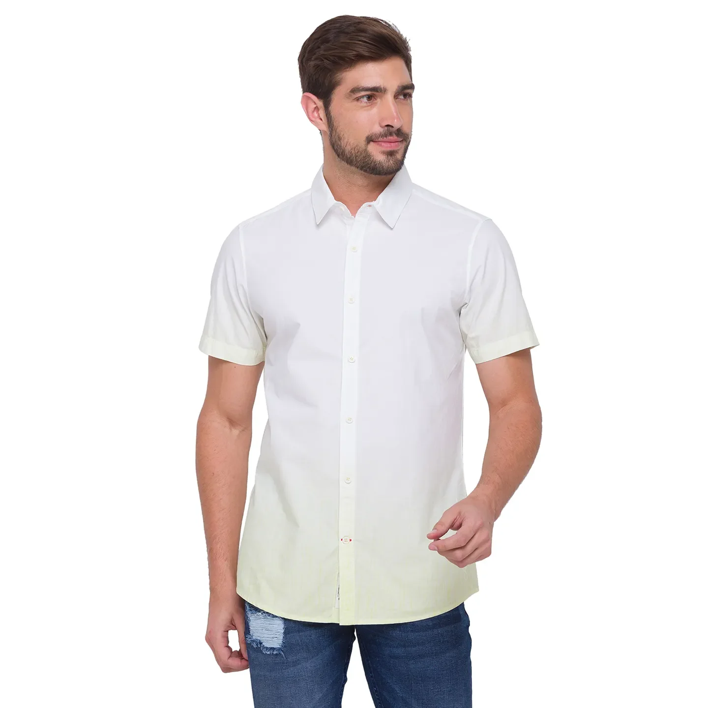 Yellow Slim Straight Fit Men's Short Sleeves Shirt by Being Human Clothing - Image 5