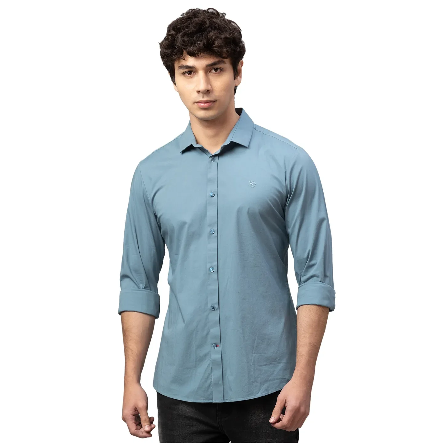 Green Skinny Straight Fit Regular Collar Long Sleeves Cotton Men's Shirt by Being Human Clothing