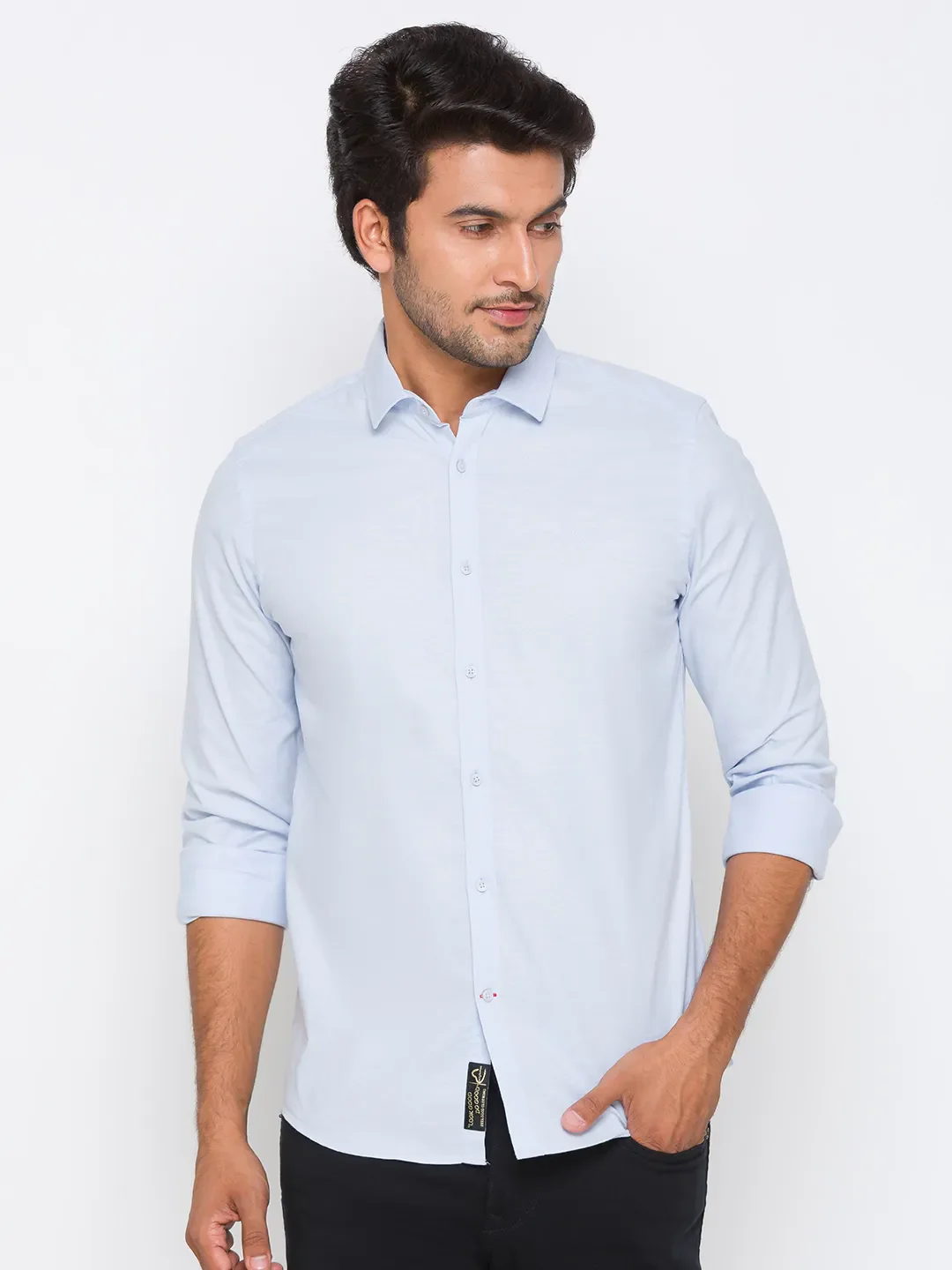 Blue Slim Straight Fit Regular Collar Long Sleeves Men's Shirt by Being Human Clothing