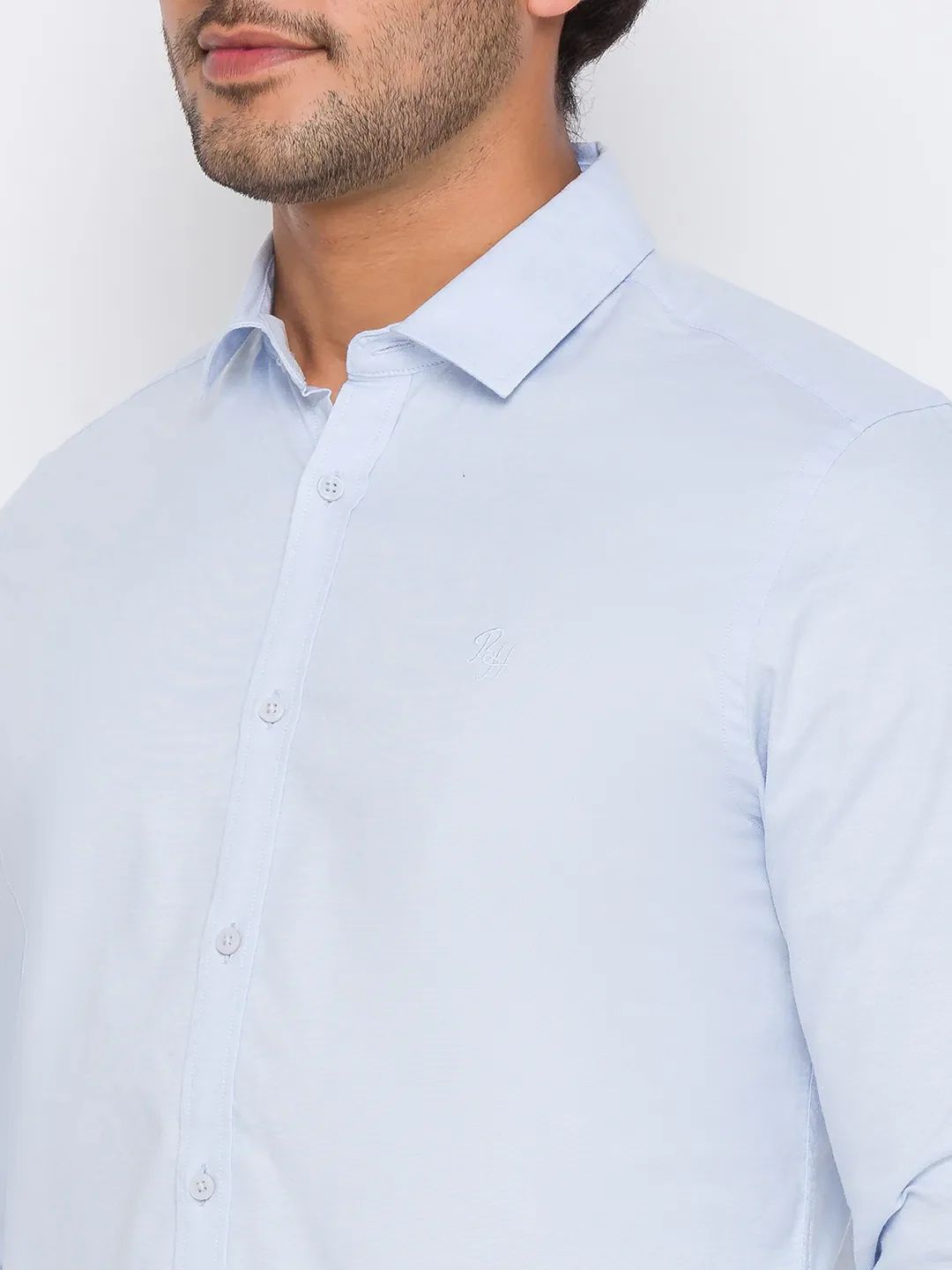 Blue Slim Straight Fit Regular Collar Long Sleeves Men's Shirt by Being Human Clothing - Image 4