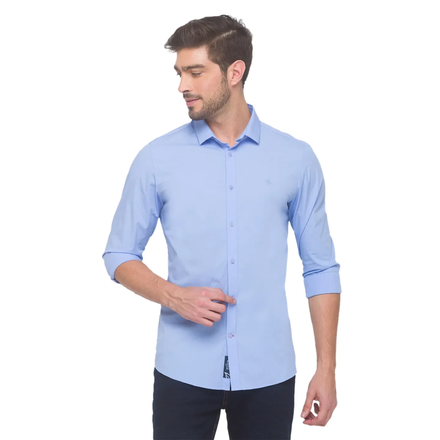 Blue Slim Straight Fit Regular Collar Long Sleeves Cotton Men's Shirt by Being Human Clothing