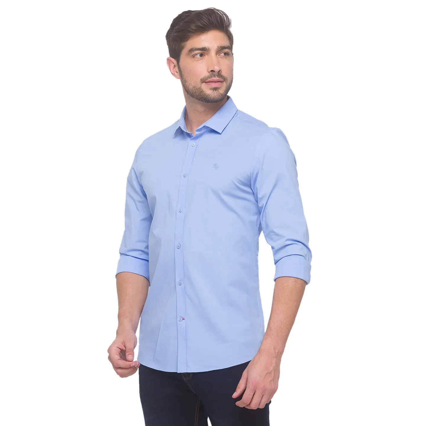 Blue Slim Straight Fit Regular Collar Long Sleeves Cotton Men's Shirt by Being Human Clothing - Image 4