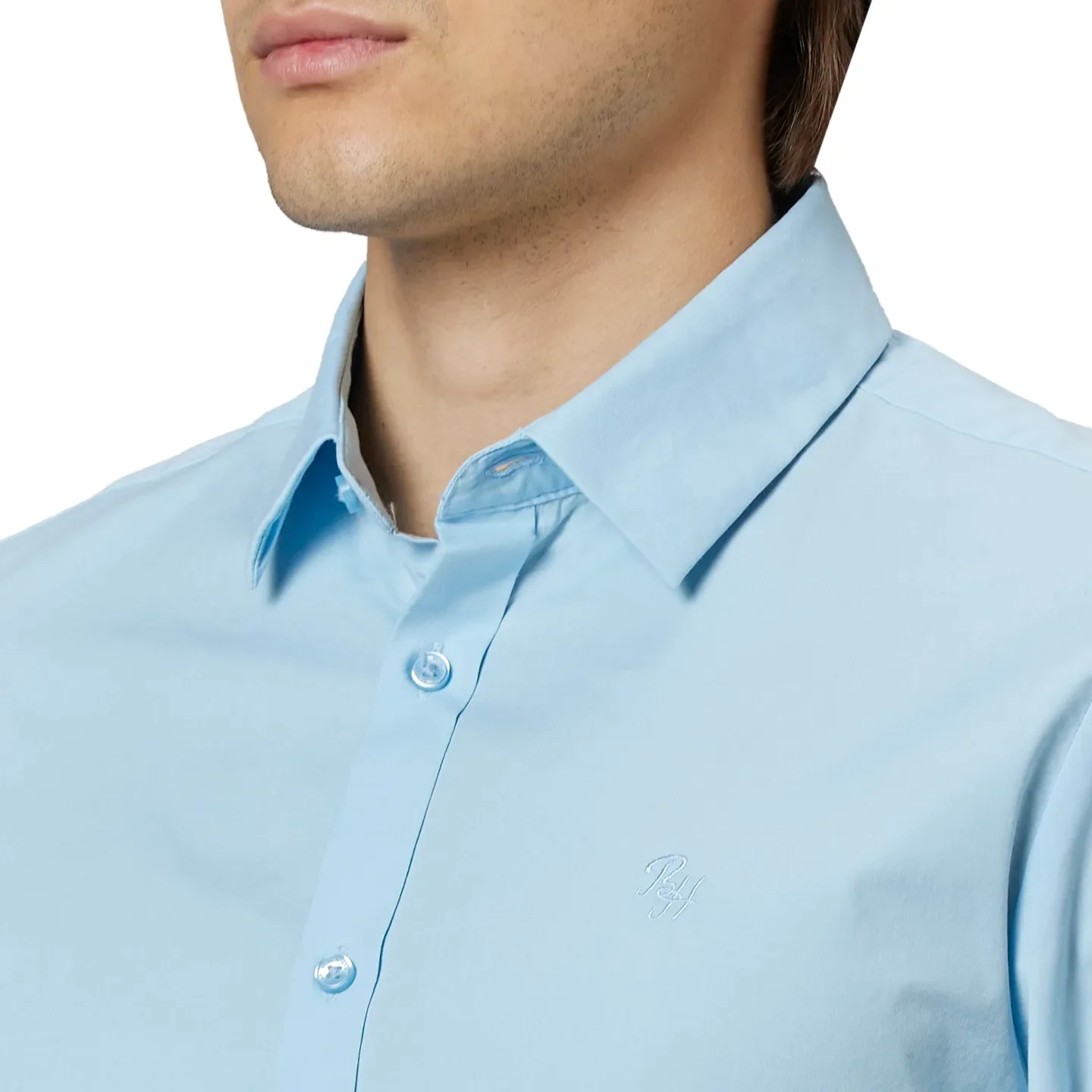 Light Blue Slim Fit Regular Collar Men's Shirt by Being Human Clothing - Image 4