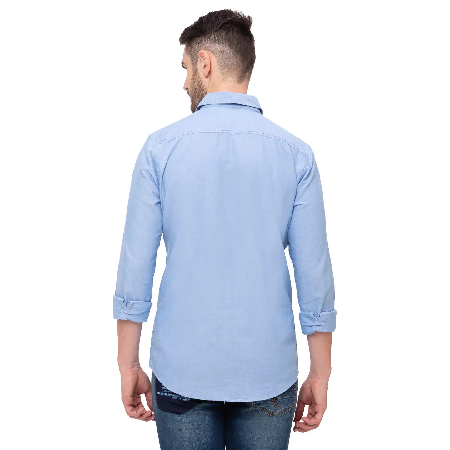 Blue Slim Straight Fit Regular Collar Long Sleeves Cotton Men's Shirt by Being Human Clothing - Image 2