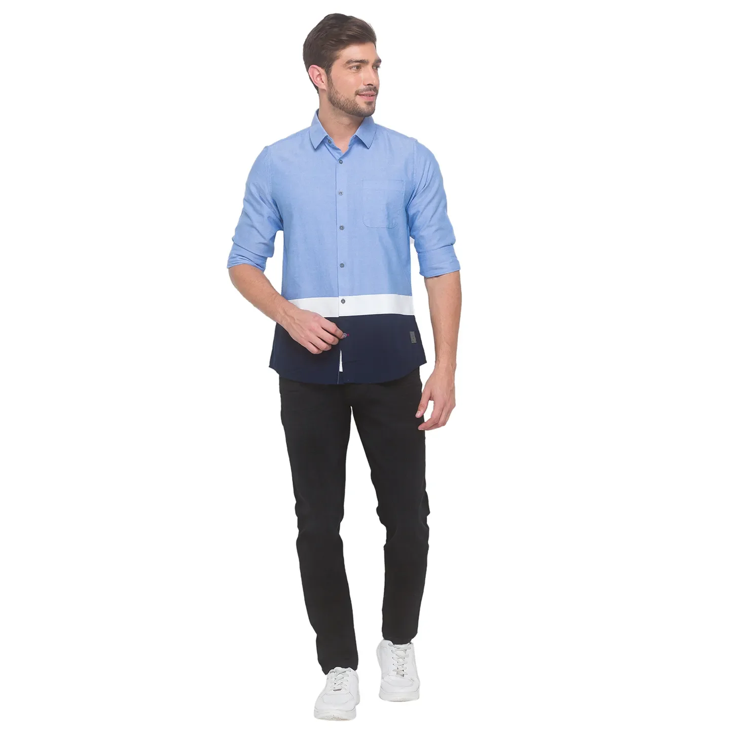 Blue Slim Straight Fit Men's Long Sleeves Shirt by Being Human Clothing - Image 5