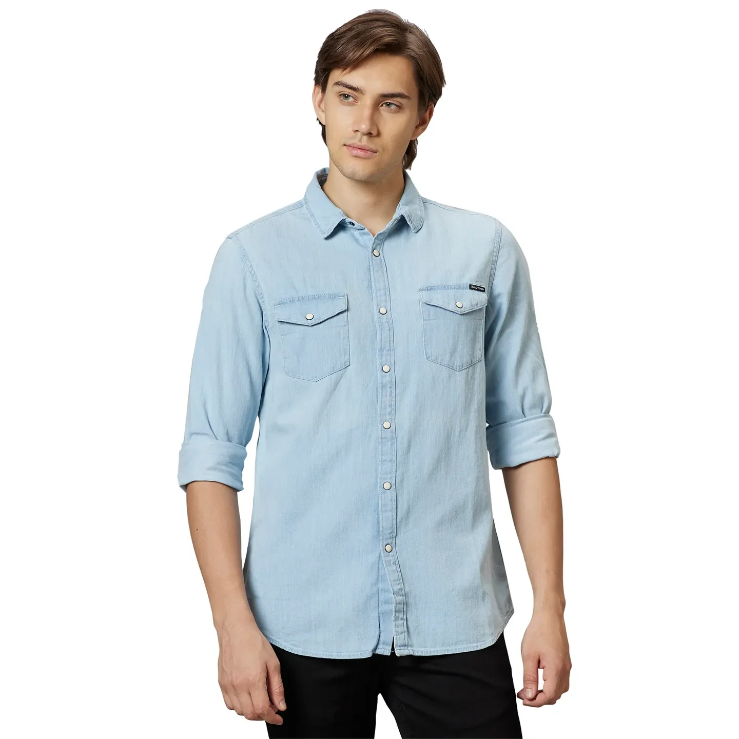 Blue Slim Straight Fit Regular Collar Long Sleeves Cotton Men's Shirt by Being Human Clothing