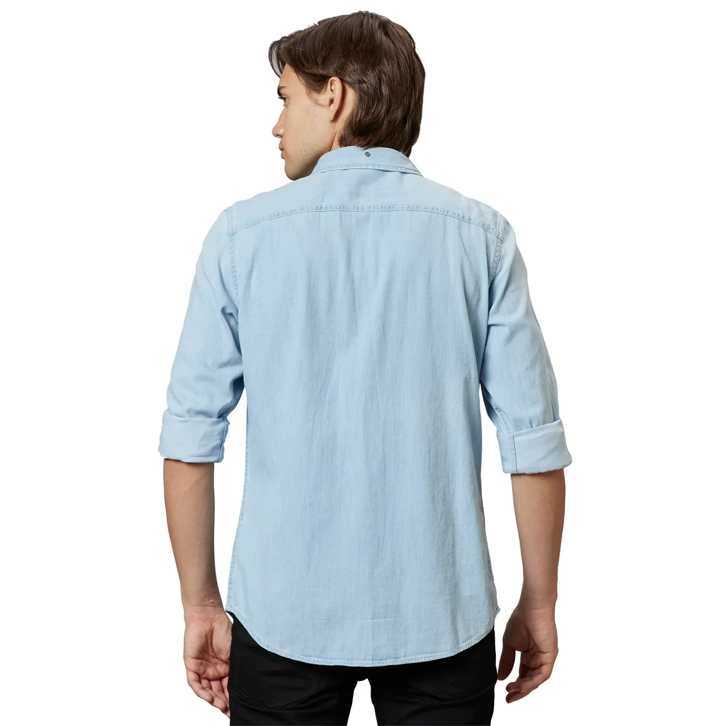 Blue Slim Straight Fit Regular Collar Long Sleeves Cotton Men's Shirt by Being Human Clothing - Image 2