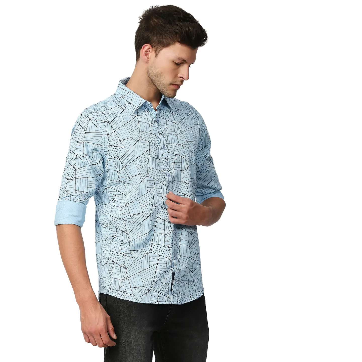 Blue Slim Straight Fit Regular Collar Long Sleeves Men's Shirt by Being Human Clothing - Image 3