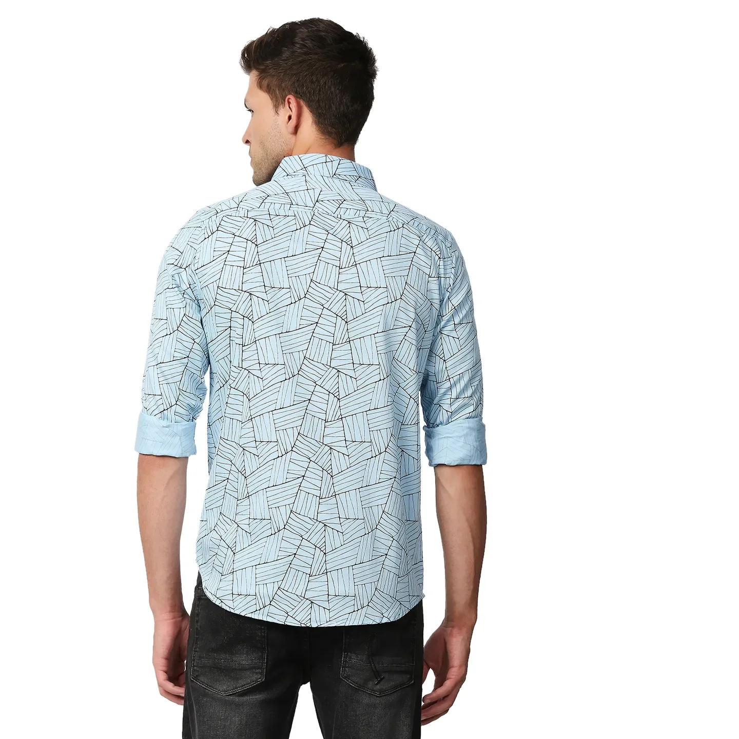 Blue Slim Straight Fit Regular Collar Long Sleeves Men's Shirt by Being Human Clothing - Image 4