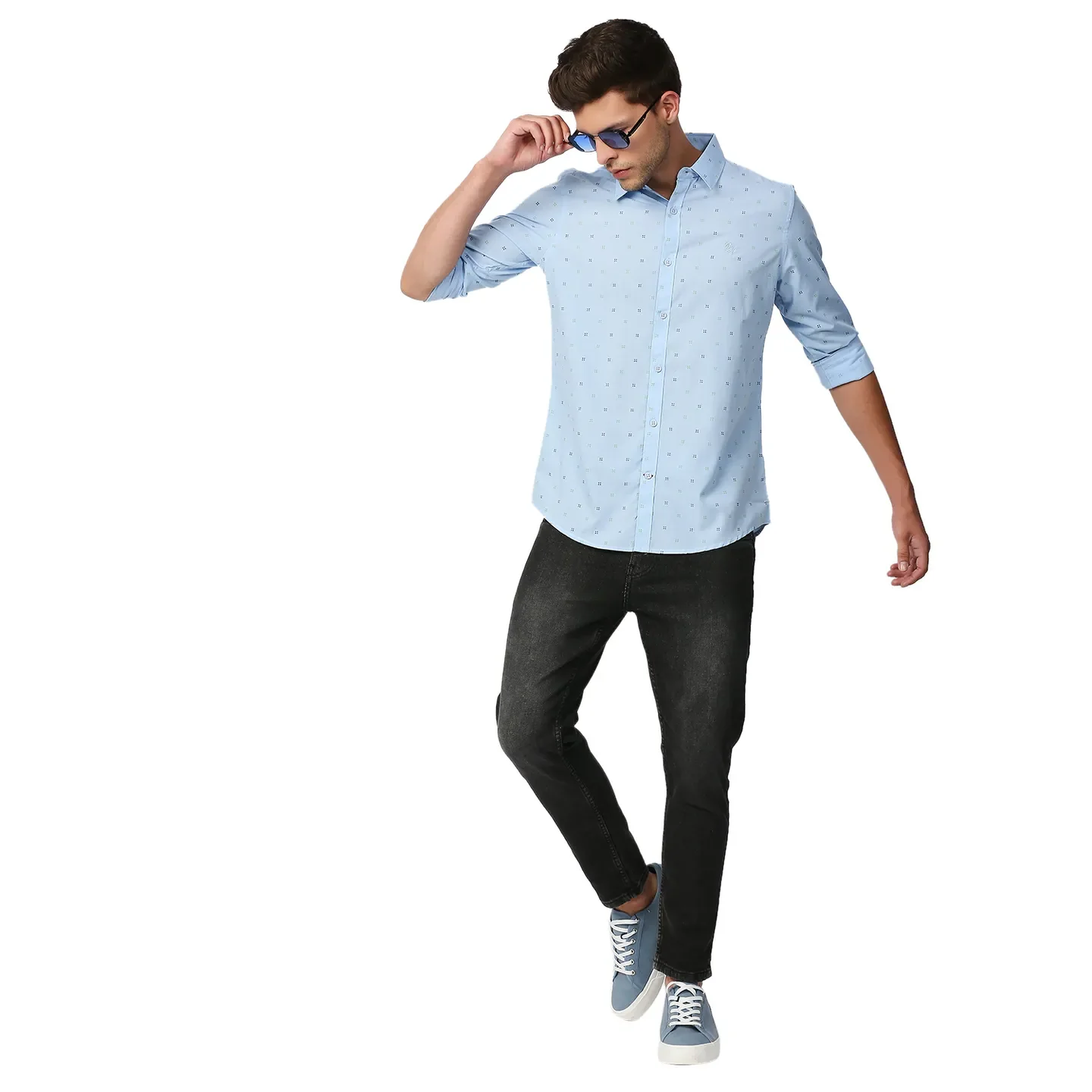 Light Blue Slim Fit Regular Collar Men's Shirt by Being Human Clothing - Image 5