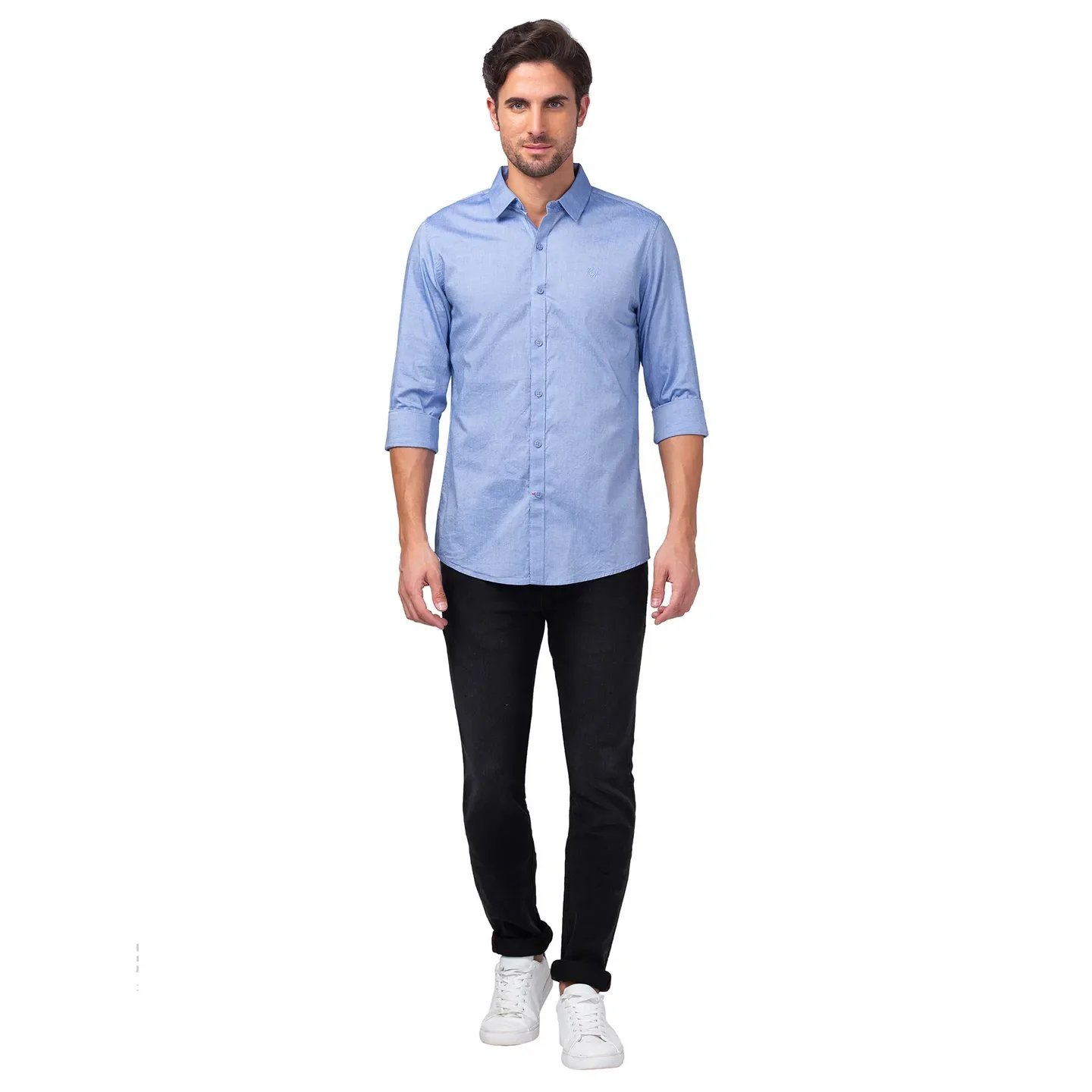 Light Blue Slim Fit Regular Collar Men's Shirt by Being Human Clothing - Image 2