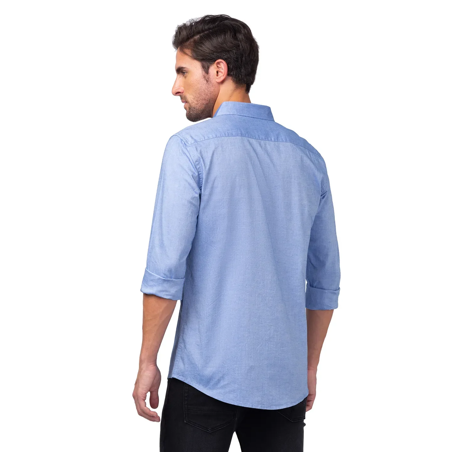 Light Blue Slim Fit Regular Collar Men's Shirt by Being Human Clothing - Image 3