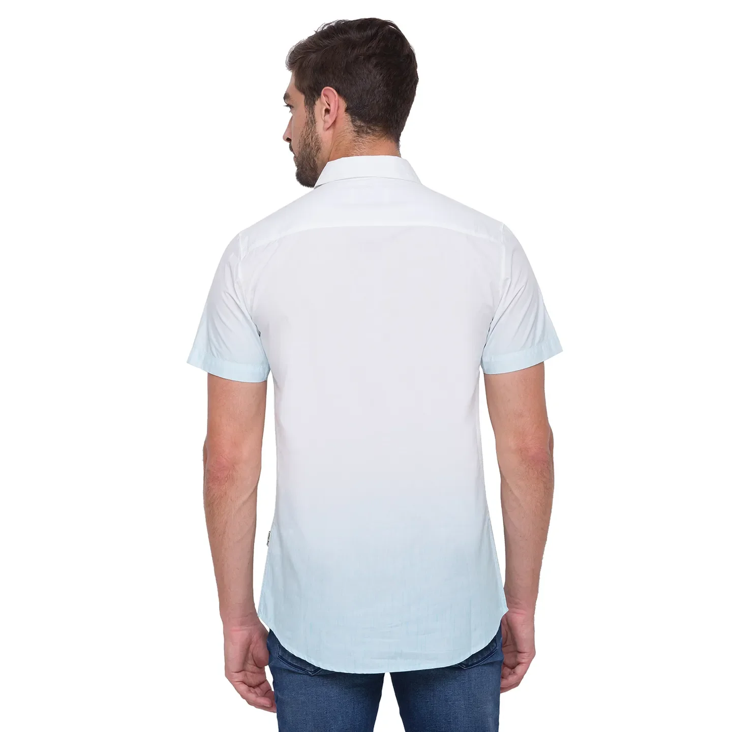 Blue Slim Straight Fit Regular Collar Short Sleeves Cotton Men's Shirt by Being Human Clothing - Image 2