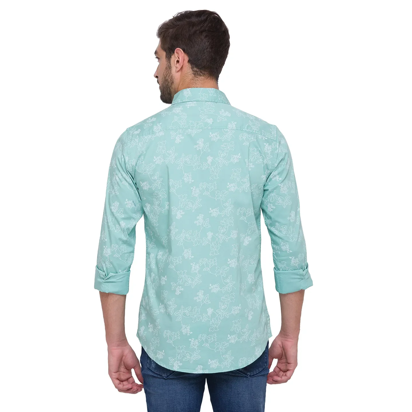 Green Slim Straight Fit Regular Collar Long Sleeves Cotton Men's Shirt by Being Human Clothing - Image 2
