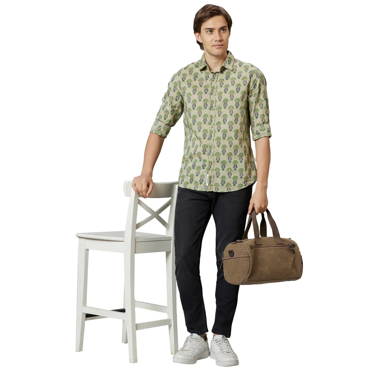 Light Green Slim Fit Regular Collar Men's Shirt by Being Human Clothing - Image 5