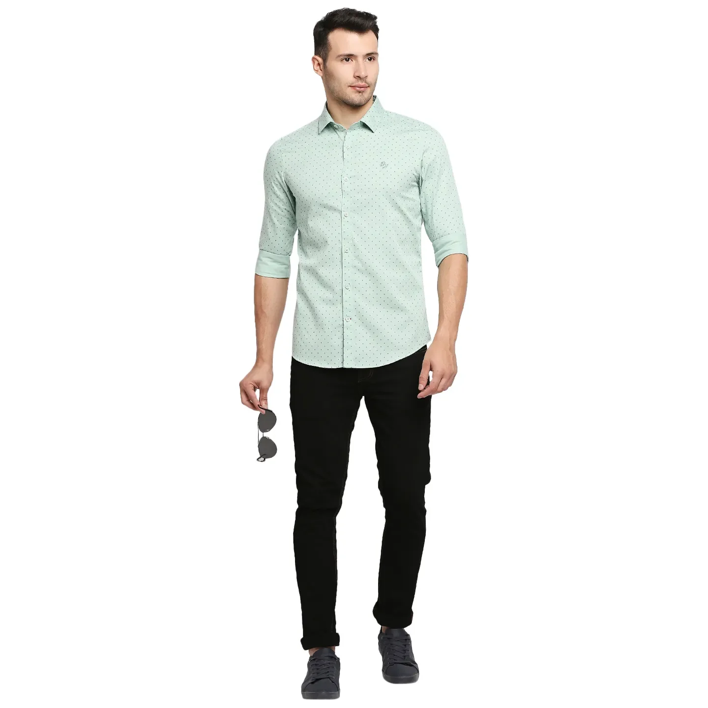 Green Slim Straight Fit Regular Collar Long Sleeves Men's Shirt by Being Human Clothing - Image 6