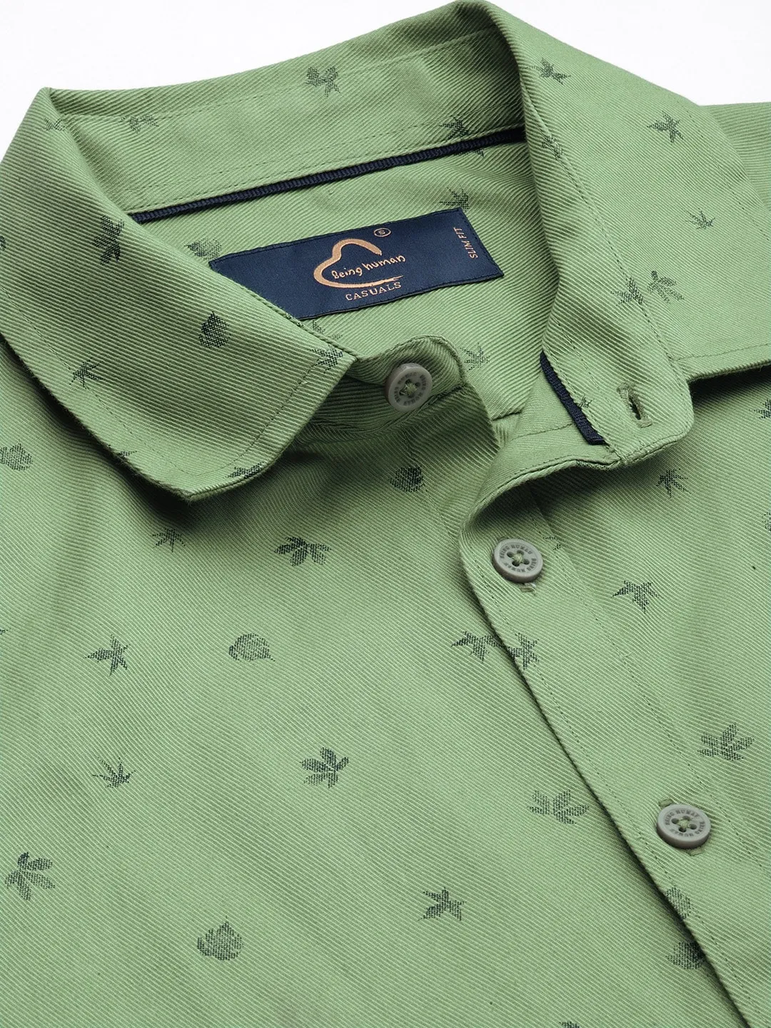 Green Slim Straight Fit Regular Collar Long Sleeves Men's Shirt by Being Human Clothing - Image 5