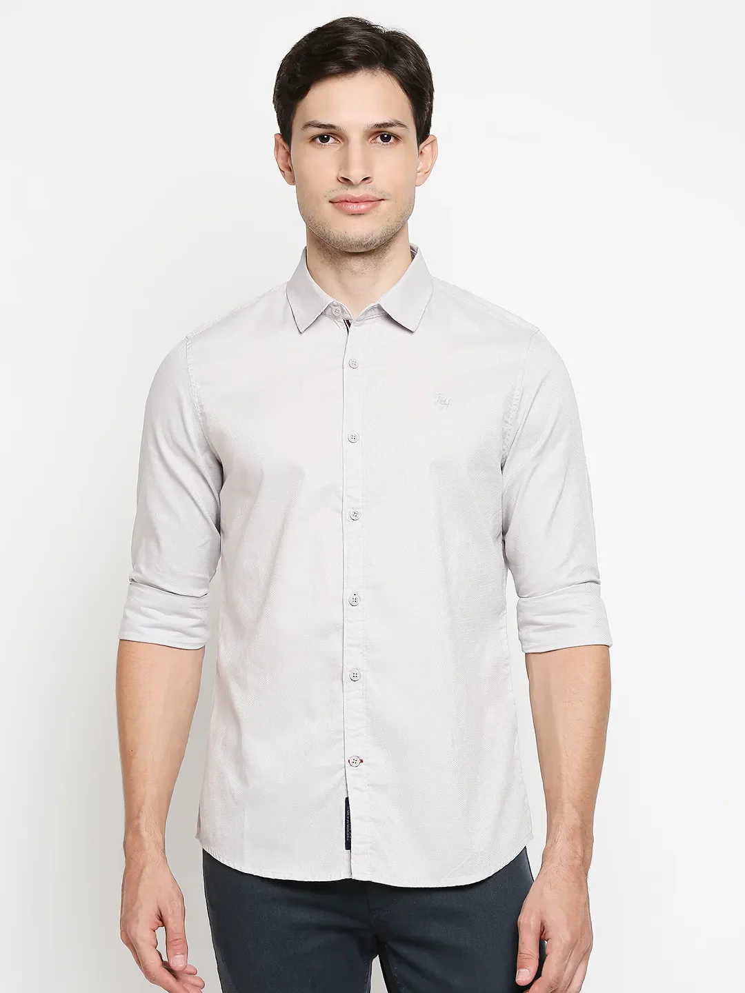 Grey Regular Fit Regular Collar Long Sleeves Cotton Men's Shirt by Being Human Clothing
