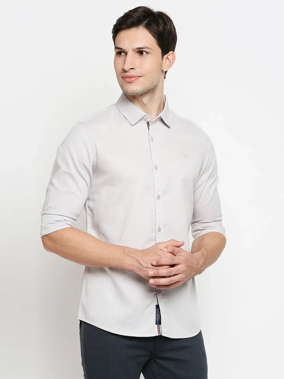 Grey Regular Fit Regular Collar Long Sleeves Cotton Men's Shirt by Being Human Clothing - Image 3