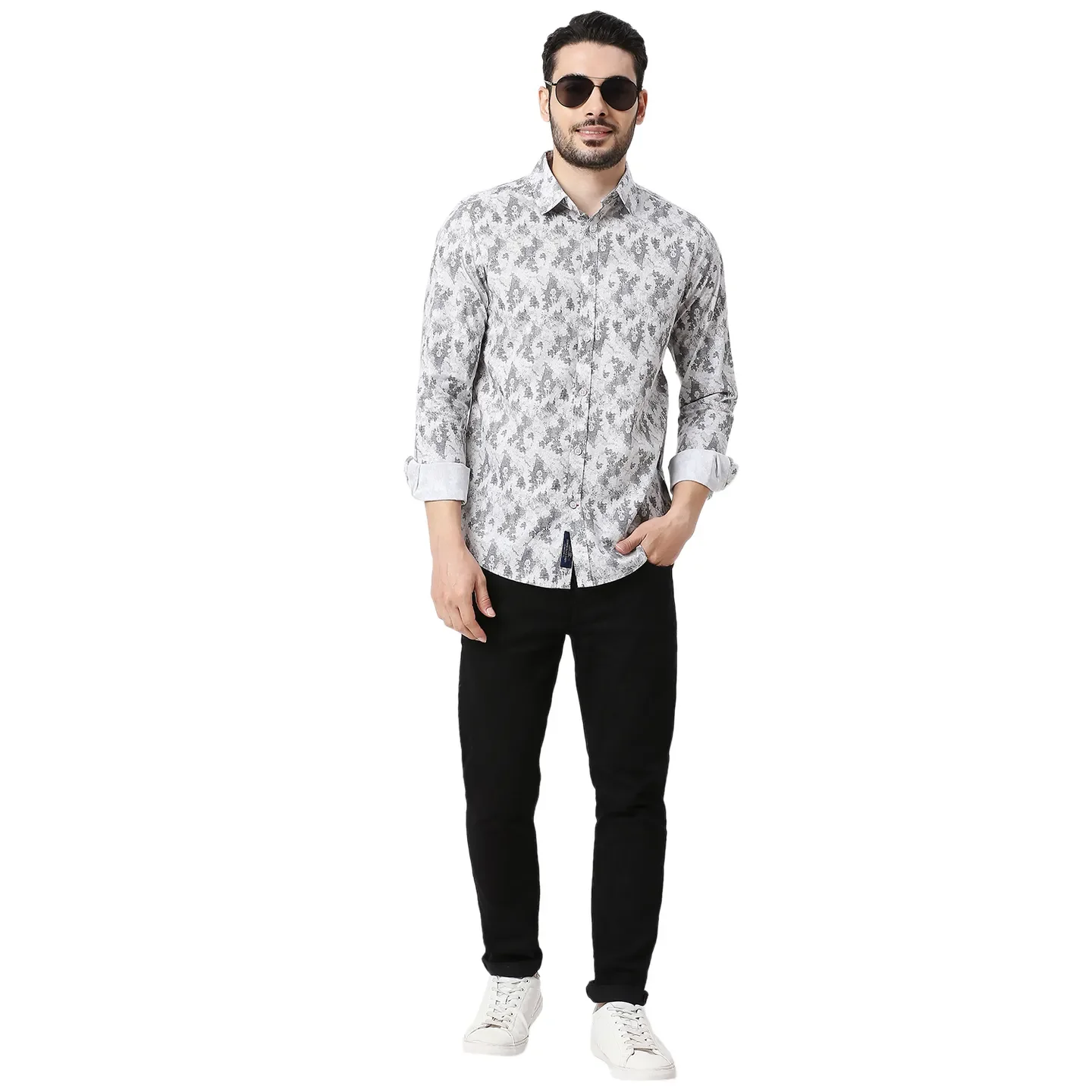 Light Grey Slim Fit Regular Collar Men's Shirt by Being Human Clothing - Image 5