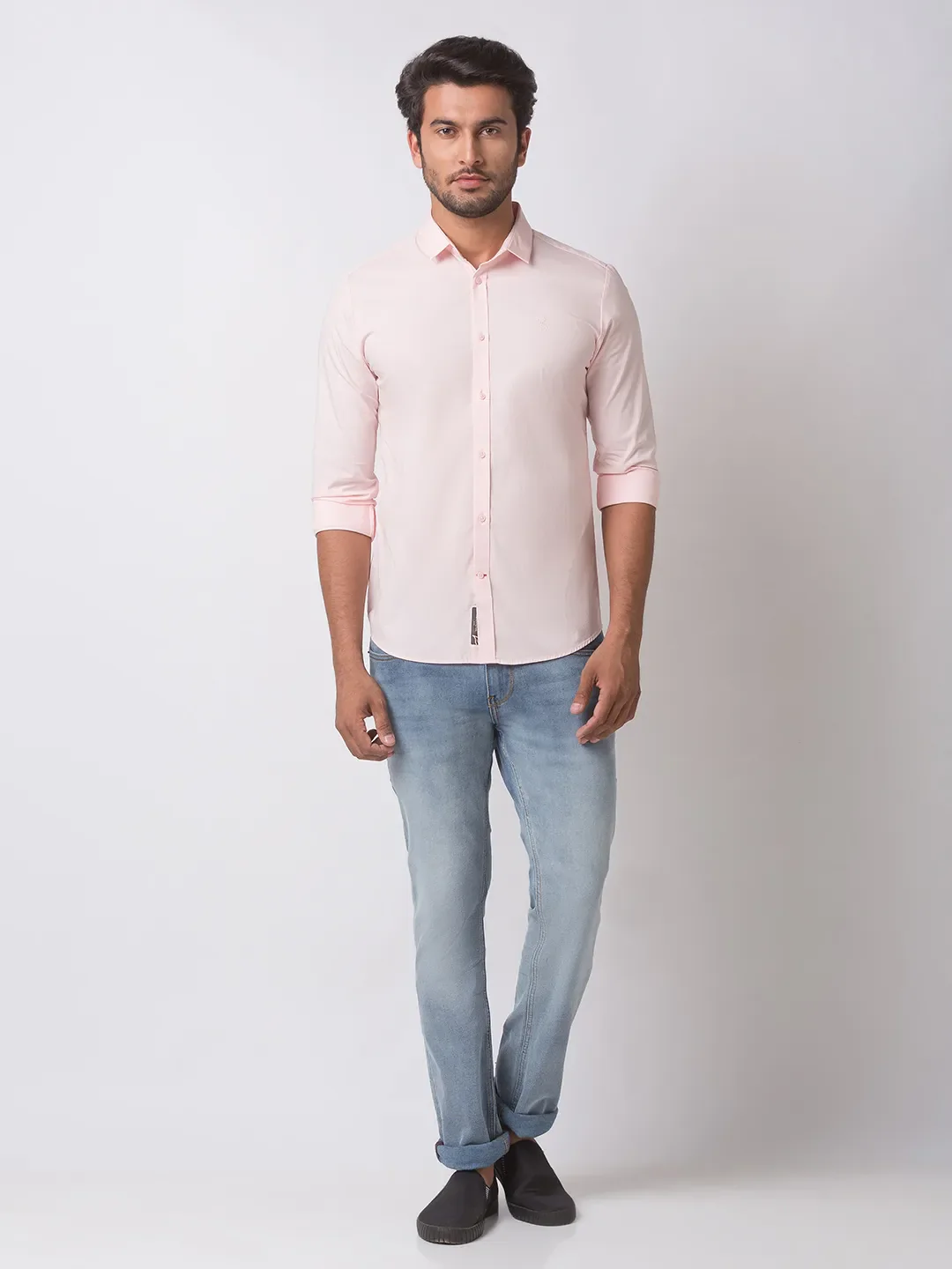 Pink Slim Straight Fit Regular Collar Long Sleeves Cotton Men's Shirt by Being Human Clothing - Image 5