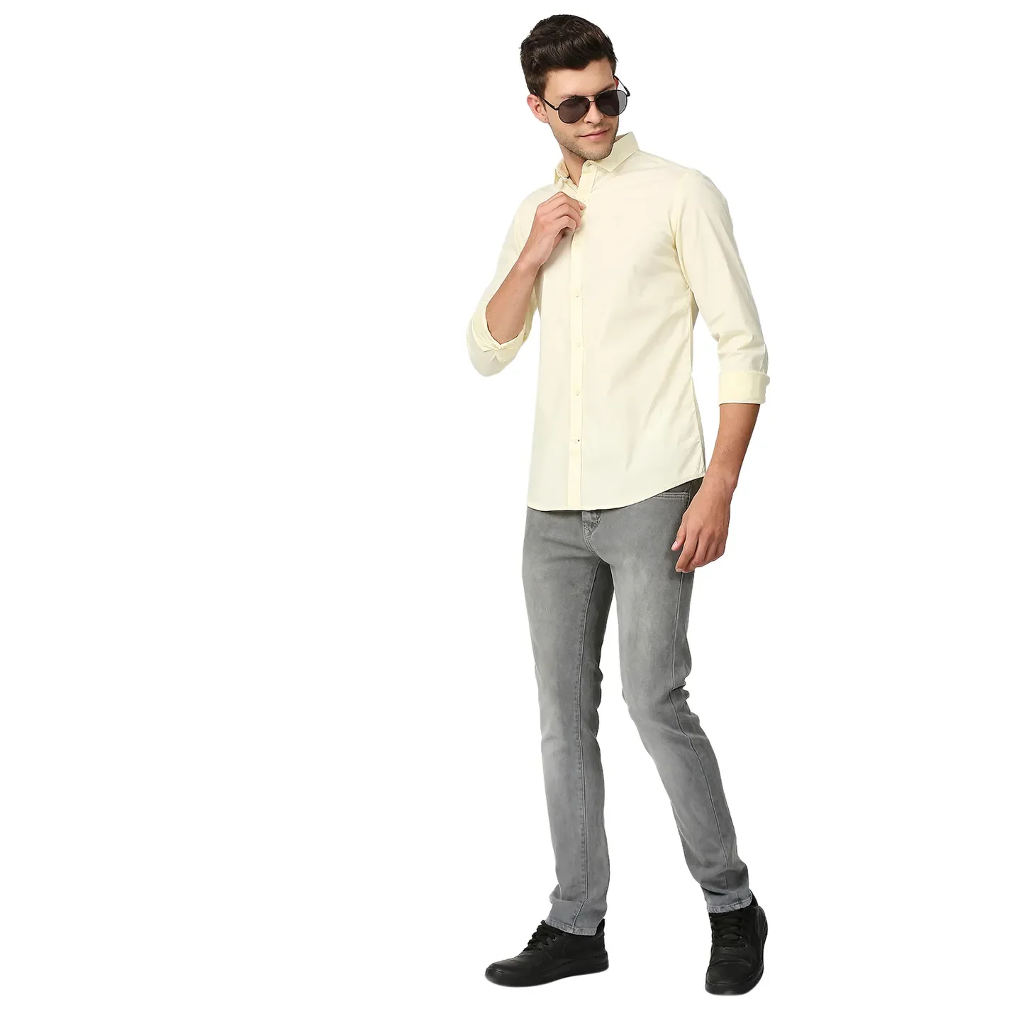 Yellow Super Slim Fit Regular Collar Men's Shirt by Being Human Clothing - Image 5