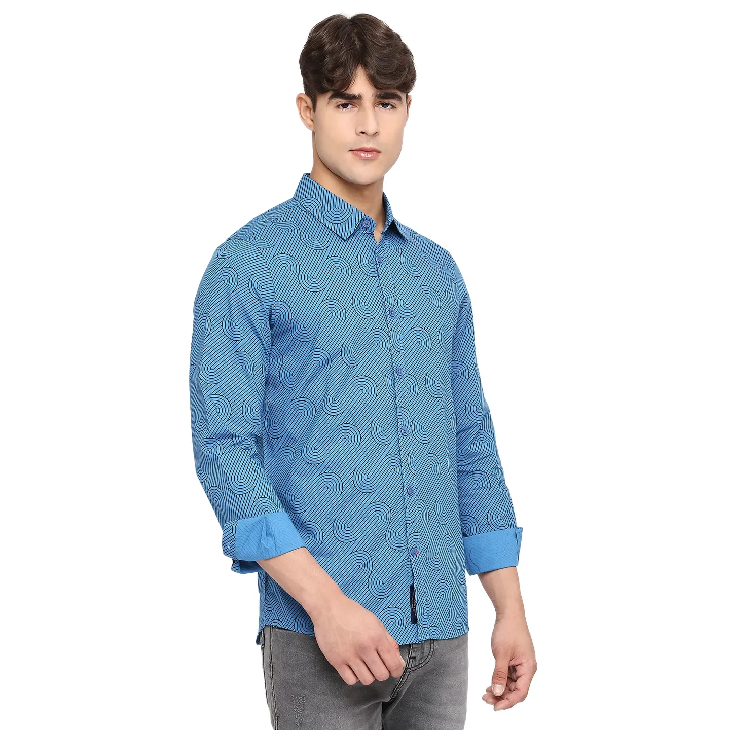 Blue Slim Fit Regular Collar Men's Shirt by Being Human Clothing - Image 3