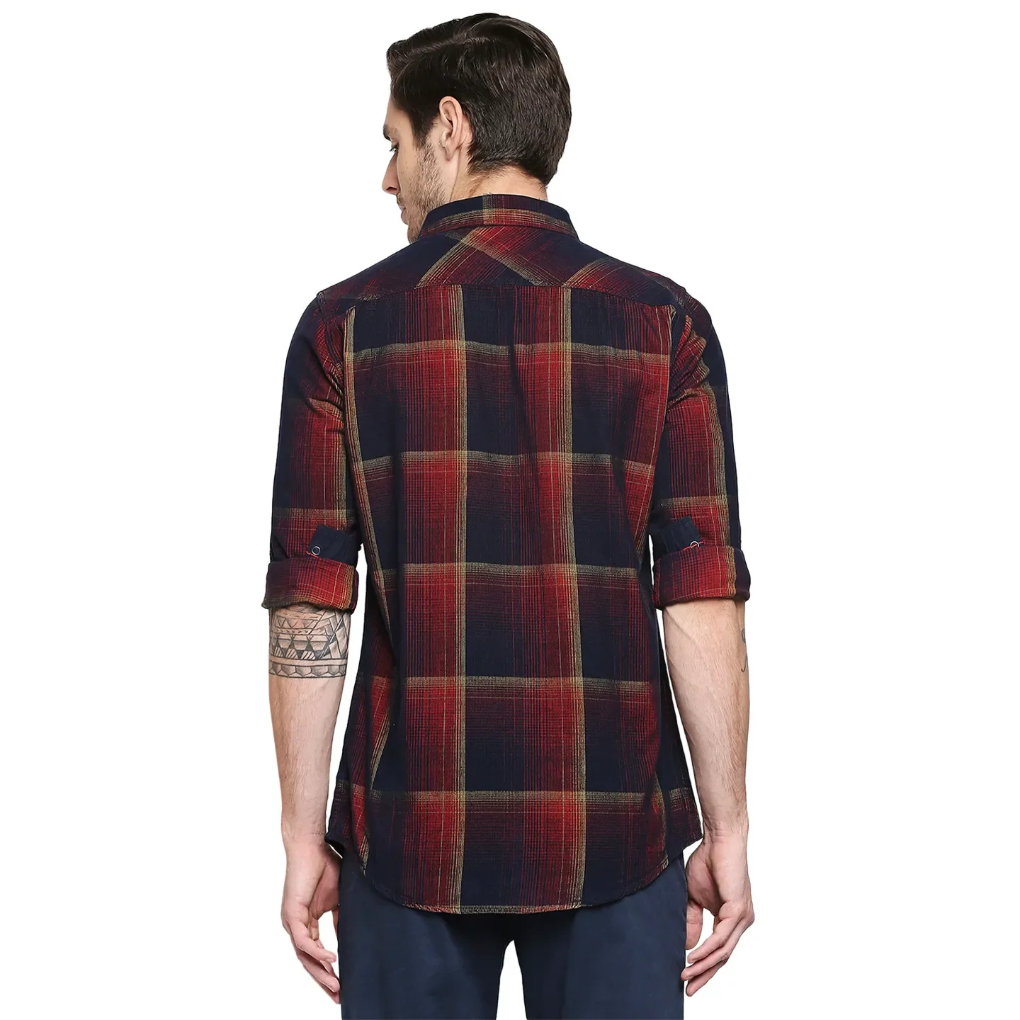 Red Slim Straight Fit Regular Collar Long Sleeves Cotton Men's Shirt by Being Human Clothing - Image 4