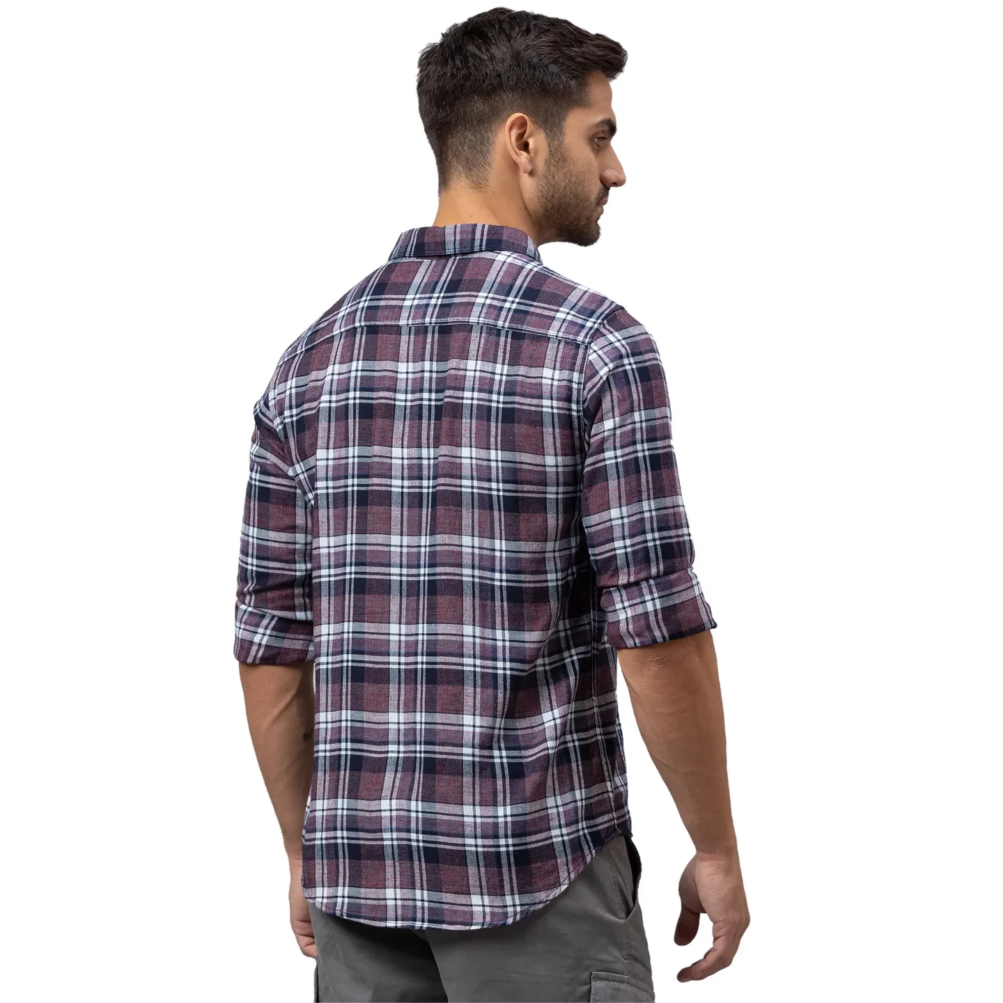 Red Slim Straight Fit Regular Collar Long Sleeves Cotton Men's Shirt by Being Human Clothing - Image 3