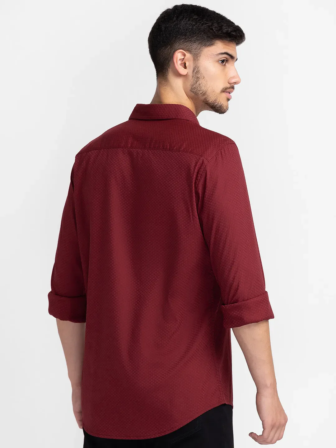 Red Slim Straight Fit Regular Collar Long Sleeves Cotton Men's Shirt by Being Human Clothing - Image 3